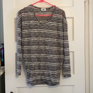 Black and white striped V neck long sweater